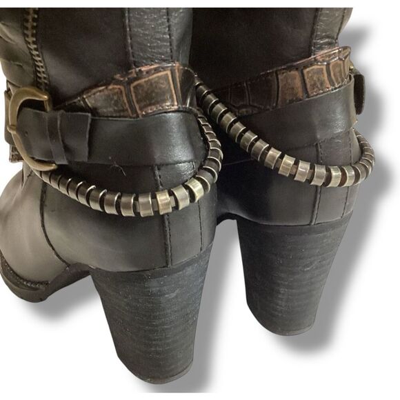 L'Artiste By Spring Step Makos Black and Snakeskin Heeled Boots Booties - Picture 9 of 9